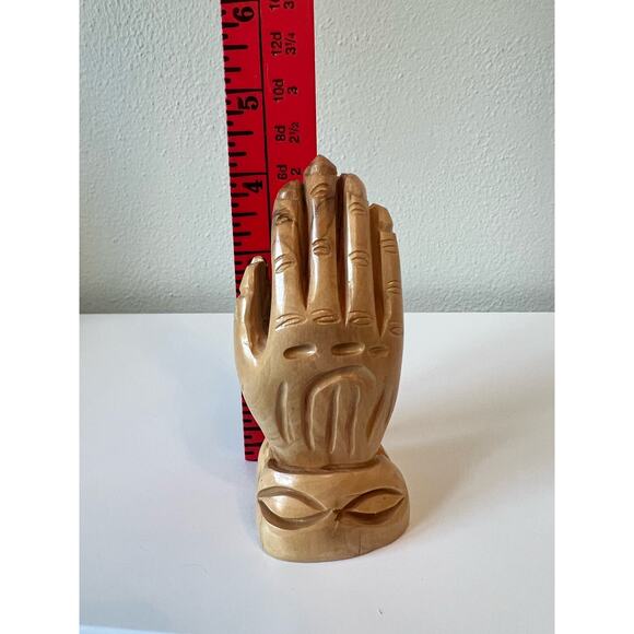 Wood Meditation Praying Hands Statue Hand-Carved Spiritual Decoration - Picture 7 of 7